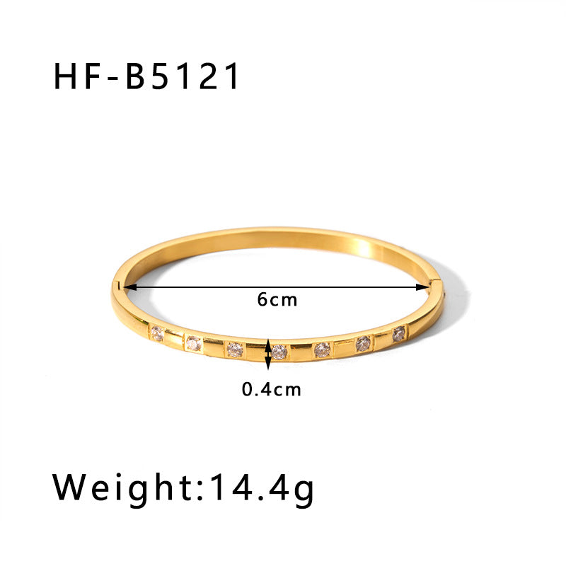 Wholesale Titanium Steel Inlaid Zircon Retro Wide Edge Full Diamond Plated 18K Real Gold Irregular Bracelet